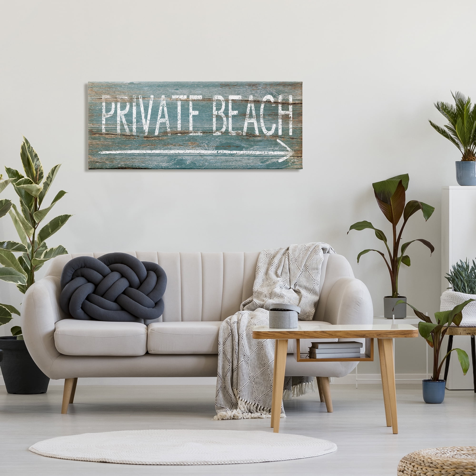 Stupell Home Décor Rustic Distressed Private Beach Sign Right Arrow Direction, 20 x 48, Designed by Jennifer Pugh
