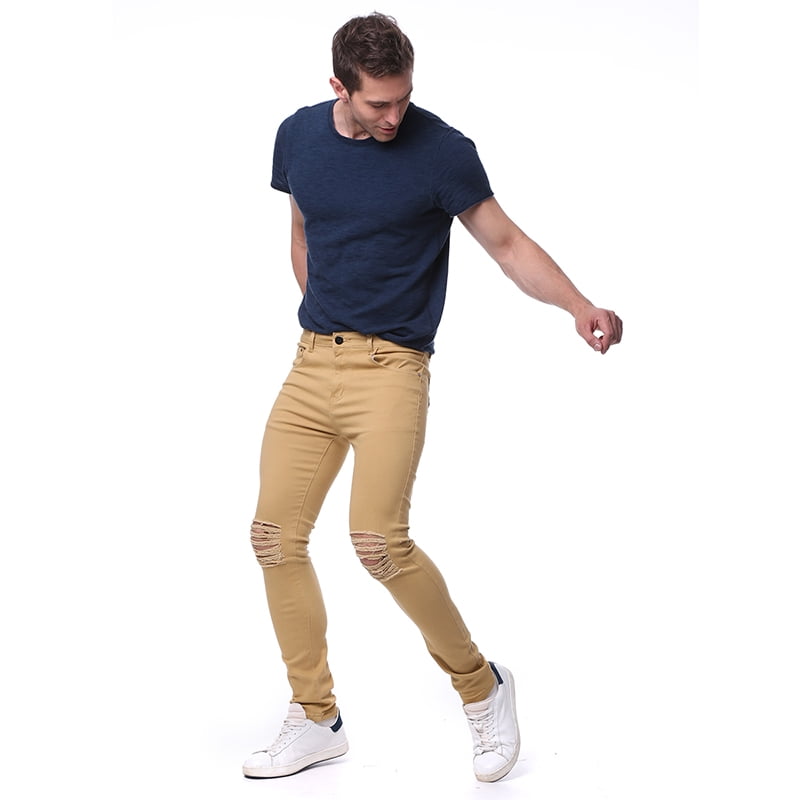 men's slim fit black stretch destroyed ripped skinny denim jeans