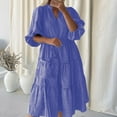 thumbnail image 1 of Robes pour Femmes Été 2024, Robe Décontractée à Manches Courtes, Col en V, Mi-Mollet, 50 % de Réduction!, 1 of 6