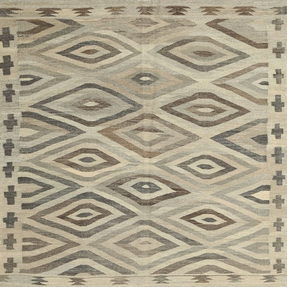 Ahgly Company Machine Washable Indoor Square Contemporary Khaki Green Area Rugs, 3' Square