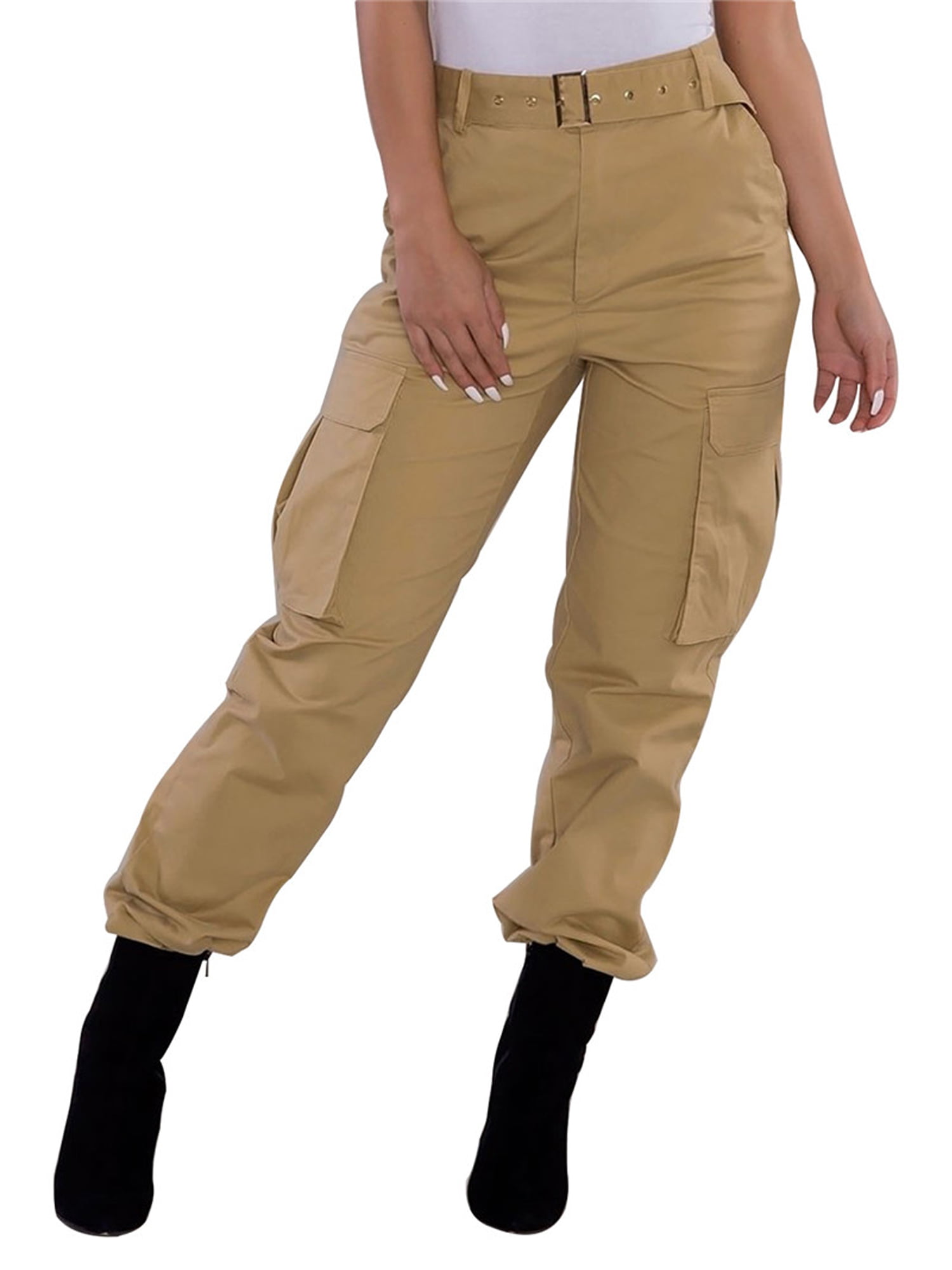 Zaful Cotton Solid Pockets Straight Cargo Pants in Light Coffee Slacks and Chinos Cargo trousers Brown Womens Clothing Trousers 