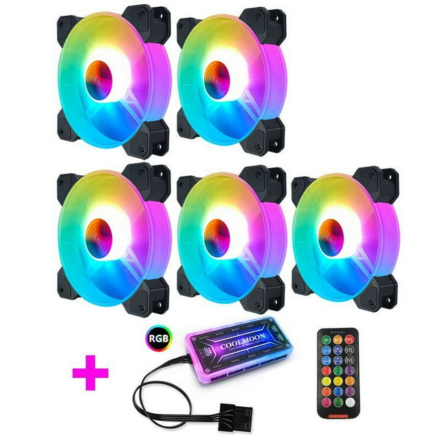 Adjustable Computer Cooling Fan Quiet 120mm RGB Fan PC Case Fan Cooler RGB Cooler Fans for Computer Cooler with Controller 5 fans + 1 standard controller