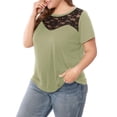 thumbnail image 5 of Unique Bargains Juniors' Plus Size Lace Insert Short Sleeves Round Neck Top 4X Army Green, 5 of 6
