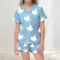 thumbnail image 2 of LUOGENLI Girls Pajamas Size 32 Shorts Toddler Sleepwear Set Short Sleeve Pajamas for 2 3 Year Olds Comfortable Home Loungewear Girls Pajamas Size 7-22 Cotton Light Blue Size 10-11 Years, 2 of 4