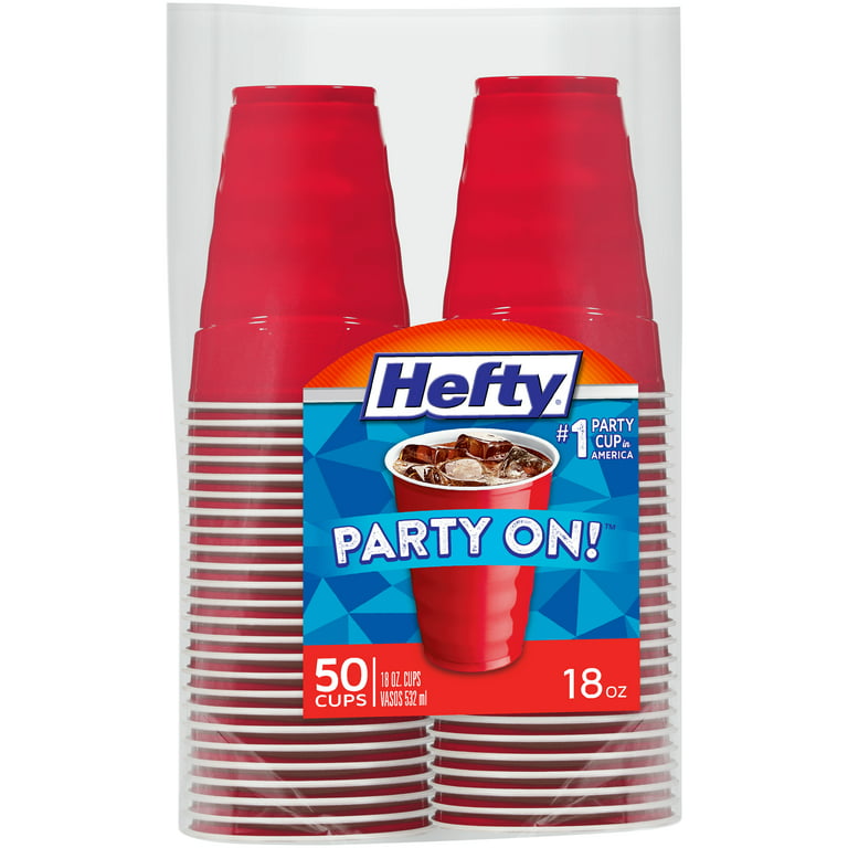 Hefty Party On Disposable Plastic Cups, Red, 18 Ounce, 50 Count (Pack of  3), 150 Total