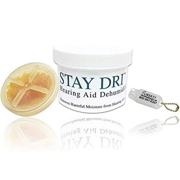 STAY DRI Hearing Aid Dehumidifier - Includes FREE Liberty Keychain Hearing Aid Battery Holder