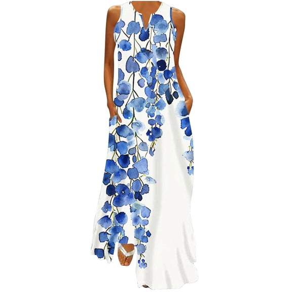 Giftesty Summer Dresses for Women Women Casual Loose Printed Tank Dress Beach V-neck Pocket Sundress Sleeveless Dresses