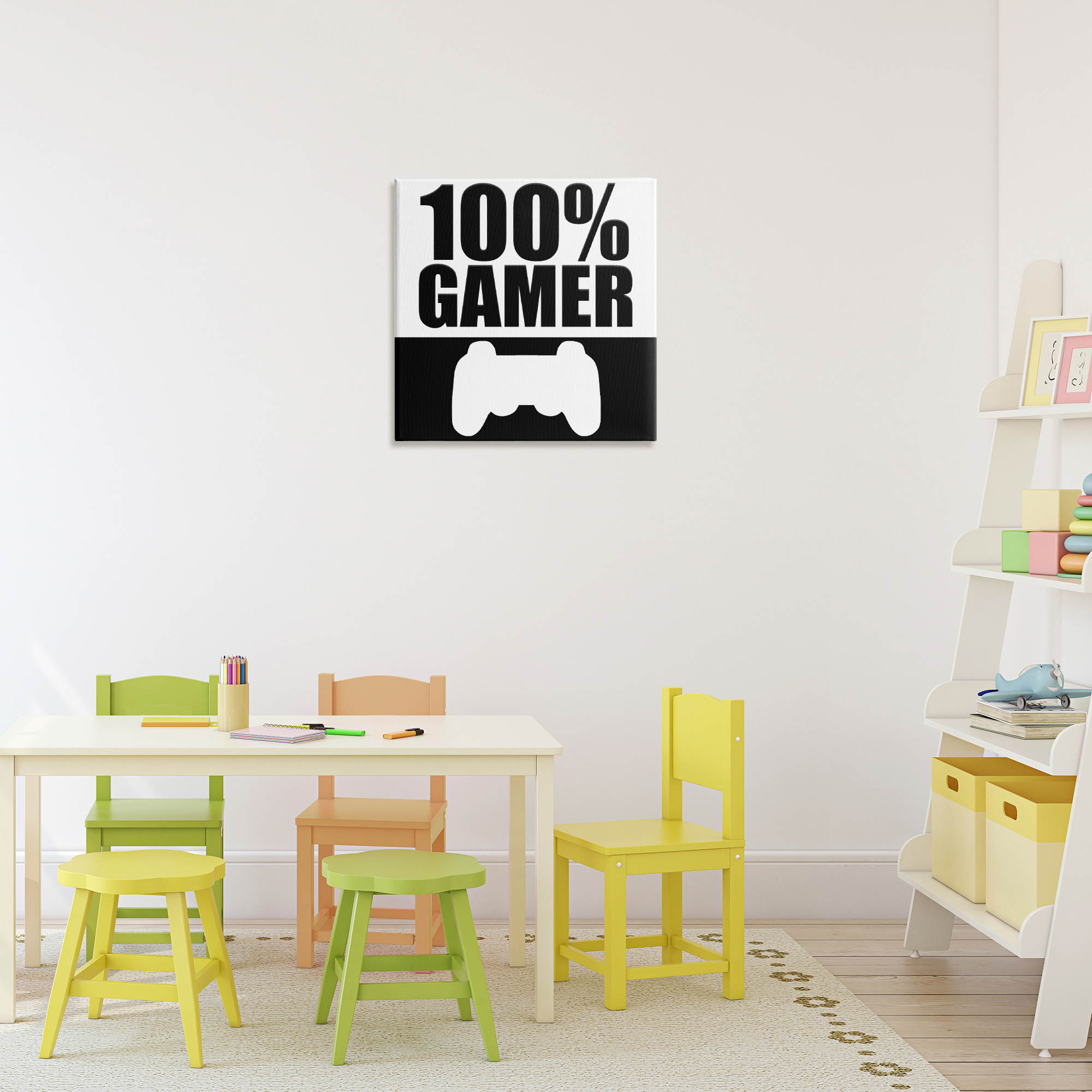 100% Gamer Black & White Canvas Wall Art, design by Kim Allen
