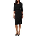 thumbnail image 4 of INSPIRE CHIC Work Dresses for Women 3/4 Sleeve V Neck Stand Collared Bodycon Business Office Sheath Dress 2026 XL Black, 4 of 6