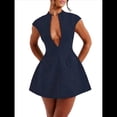 thumbnail image 2 of Vestido Mini de Verano Sexy para Mujer, con Mangas , Escote en V Profundo y Cremallera, Corte A, Ajustado, para Fiesta Azul Marino L, 2 of 7