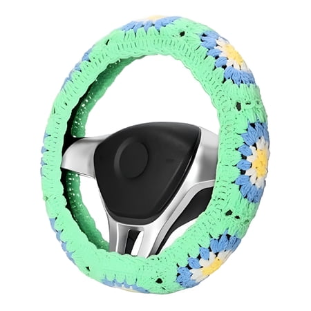 LAMIRO Cute Crochet Steering Wheel Cover Boho Women's Sunflower Pattern 14-15IN