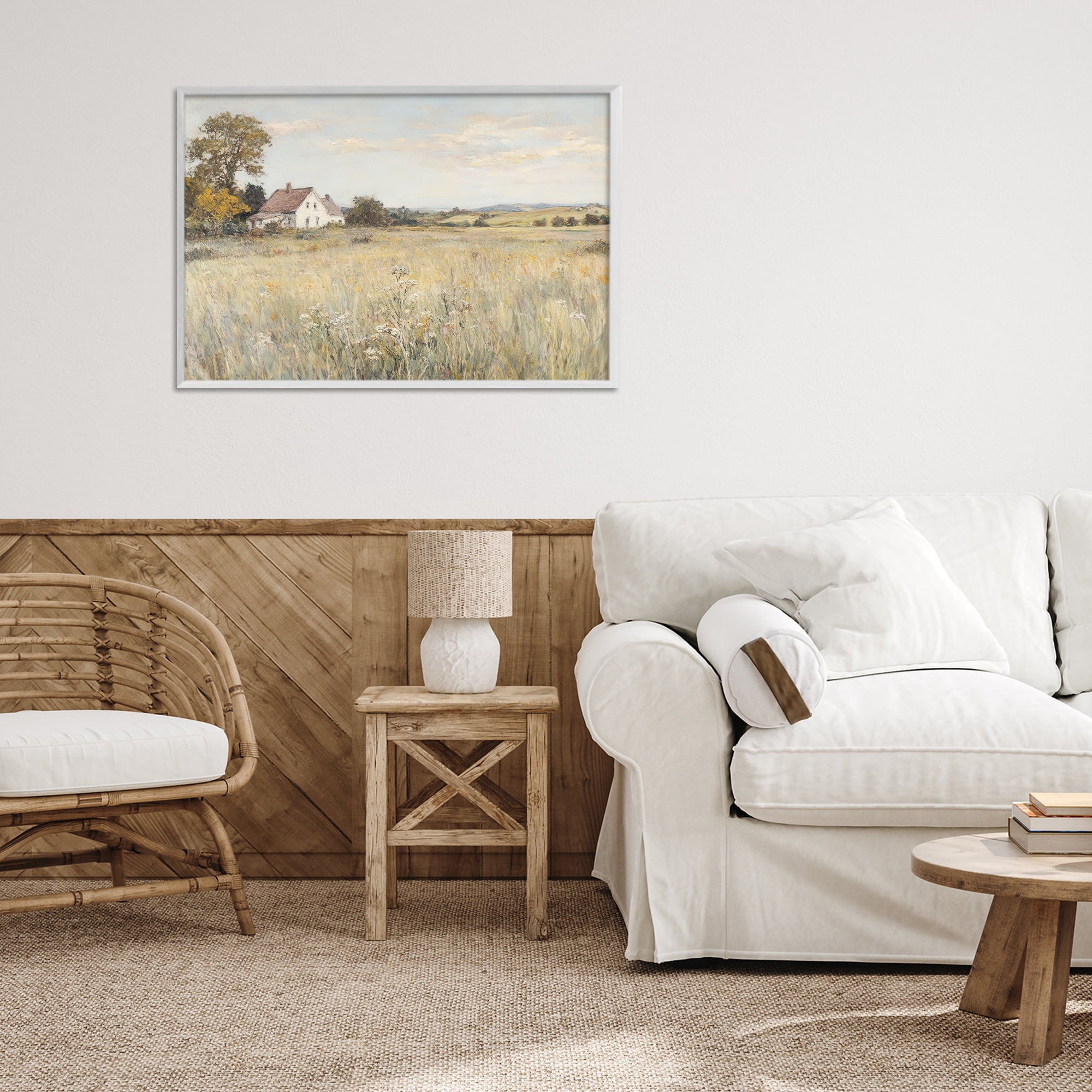 Stupell Industries Country Living in Golden Meadow White Framed Giclee Art, design by Petal Prints Design