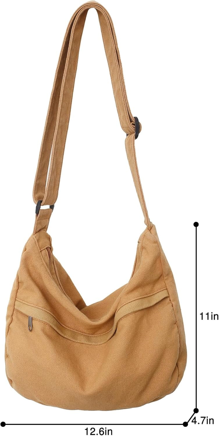 Canvas Messenger Bag Large Hobo Crossbody Bag with Zipper Casual Shoulder Tote Handbag for Women and Men
