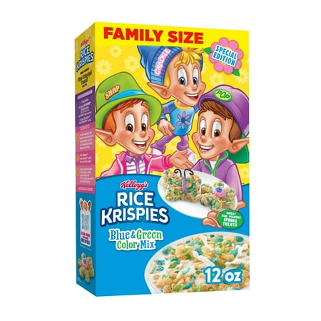 Kellogg's Rice Krispies Breakfast Cereal, Easter Snacks, Family Breakfast, Family Size, Blue and Green Color Mix, 12oz Box (1 Box)