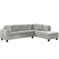 thumbnail image 3 of 105" Modern Sectional Sofa with Storage Ottoman, L-Shape Couch with 2 Pillows and Cup Holders, Sectional Sofa with Reversible Chaise for Living Room (Grey), 3 of 11