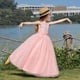 thumbnail image 4 of Lindo vestido de niña de gasa esponjosa rosa sin mangas vestido de noche sin espalda vestido largo de encaje vestido de fiesta de actuación, 4 of 6