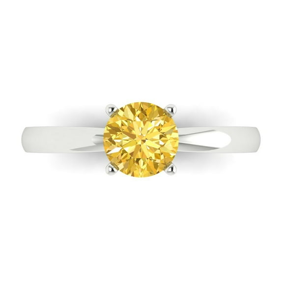 1 ctw Solitaire Anniversary Ring for Women | Round Cut Natural Citrine | Hyperallergenic Solid 14K White Gold