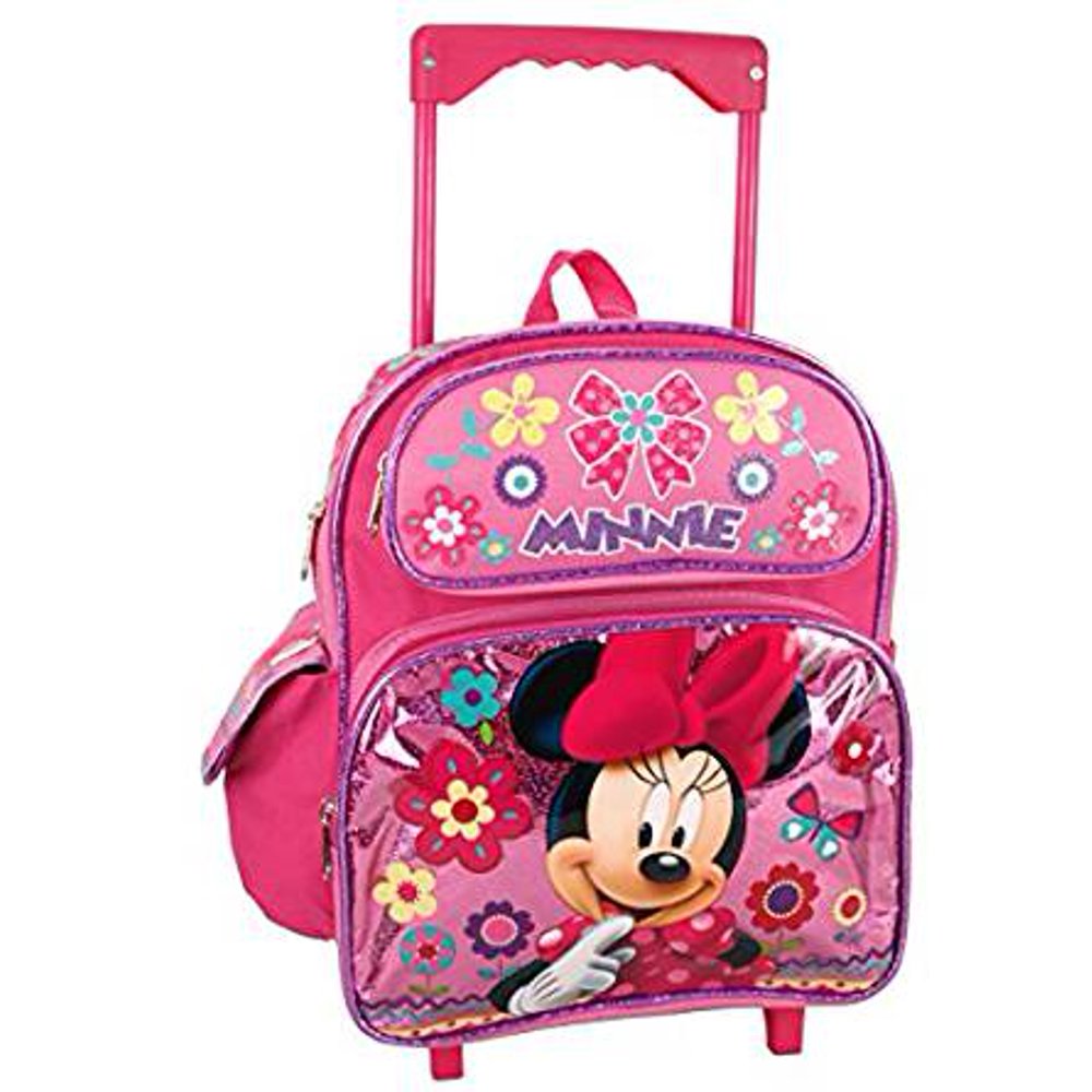 Minnie Mouse Small Rolling Backpack Disney Pink Flowers 12