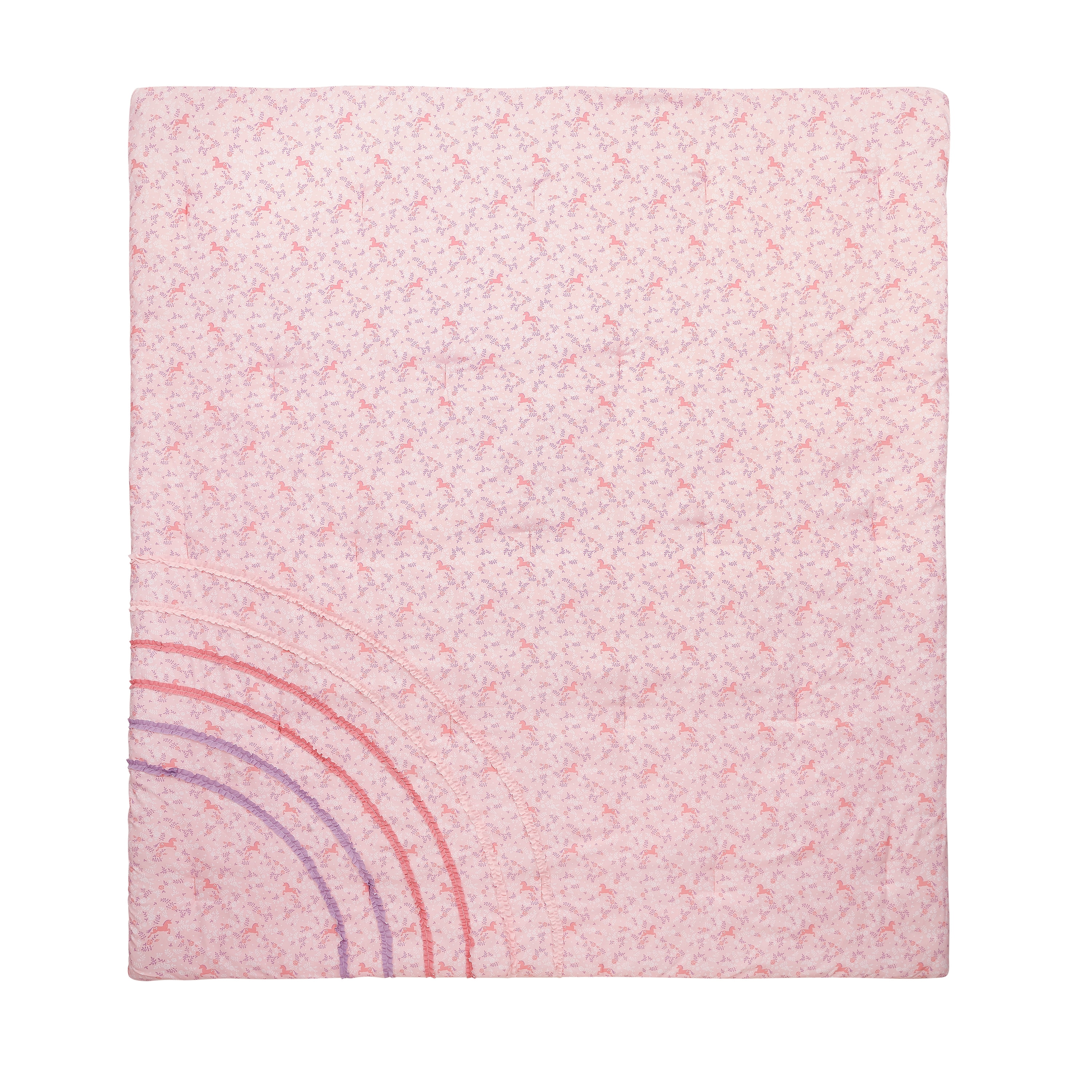 ALEX + BELLA Comforter Set PinkRainbow Ruffle Microfiber,Twin, 4 Piece