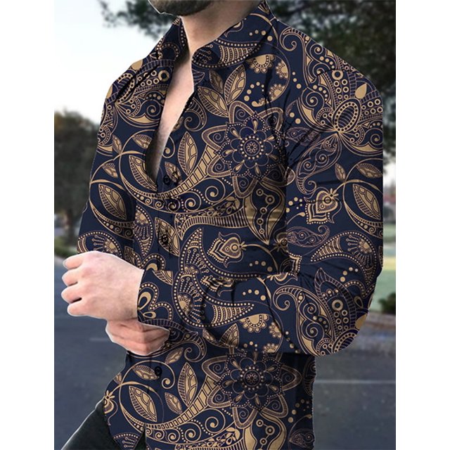 Camisa de hombre Camisa gráfica Camisa bohemia Camisa floral con cuello vuelto Estampado 3D Camisa de calle de manga larga con botones Ropa de diseñador de moda