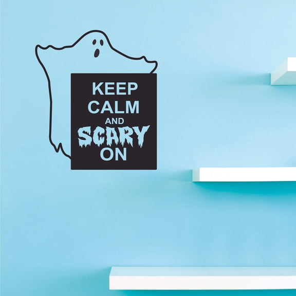 Keep Calm and Scary On Design Wall Art Decal | 16" x 24" DIY Vinyl Adhesive Sticker Halloween Home Bedroom Living Room Decoration