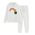 thumbnail image 4 of BiZtdJrK Women's 2025 Fashion Shamrock Print Tracksuits Casual Drawstring Jogger Sweatpants and Long Sleeve Hooded Pullover 2 Piece Sets St Patricks Day Outfits White M, 4 of 6