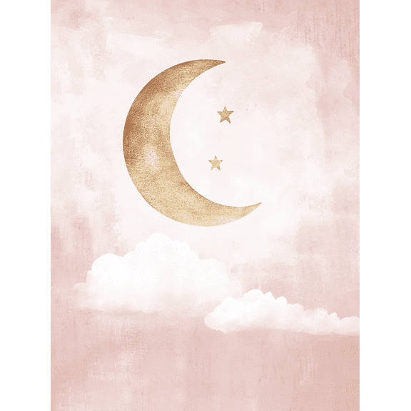 Gold Moon and Stars Canvas Art Print， Suitable for Bedroom， Living Room， Nursery， Gallery Wall， and Office Decor.