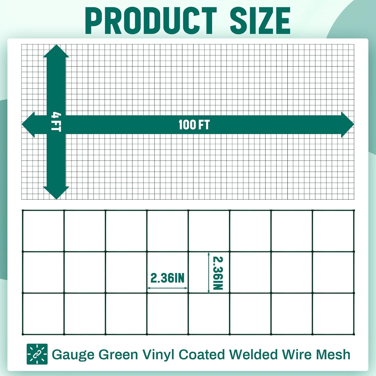 16 Gauge Galvanized Welded Wire Fence PVC Coated Hardware Cloth,  Mesh, Heavy Duty Garden Fencing Roll for Chicken, Dog Yard, Deer Cattle & Animal Protection