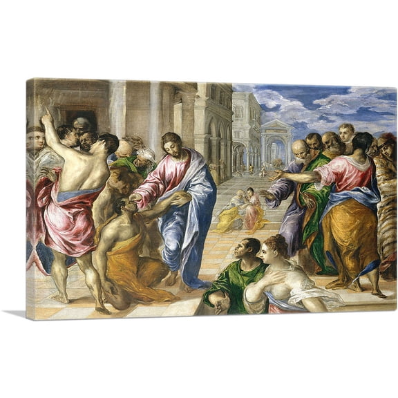 ARTCANVAS The Miracle of Christ Healing the Blind Canvas Art Print by El Greco - Size: 12" x 8" (0.75" Deep)