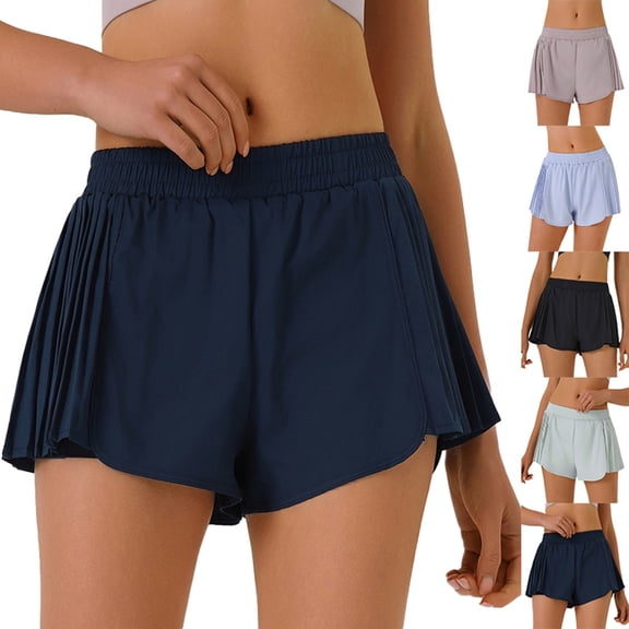 Shadoumai Womens Athletic Flowy Shorts with Compression Liner & Pockets Summer Casual Gym Exercise Running Shorts for Women