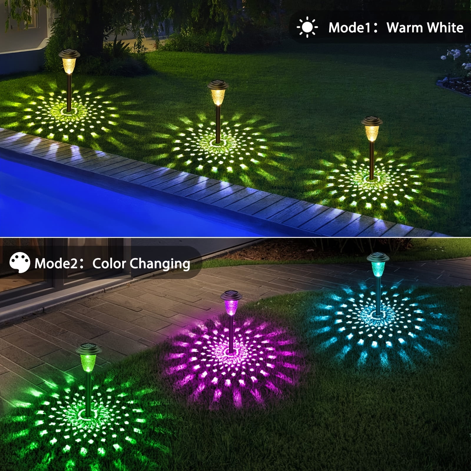 MIMQO Solar Pathway Lights Decorative Color Changing LED Warm White 10 Pack