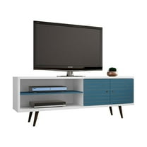 Liberty 62.99" Mid-Century Modern TV Stand with 3 Shelves and 2 Doors with Solid Wood Legs