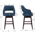 thumbnail image 4 of 28" Counter Height Bar Stools Set of 2, Swivel Upholstered Barstools with Solid Wood Legs and Footrest, Farmhouse Bar Chairs for Kitchen Island, Blue Linen, 4 of 9