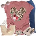 thumbnail image 3 of Women Teen Leopard Print Mickey Ears with Flowers Shirt Floral Adult Women Ladies Boho Character Tshirt (Mauve, 3X Large), 3 of 6