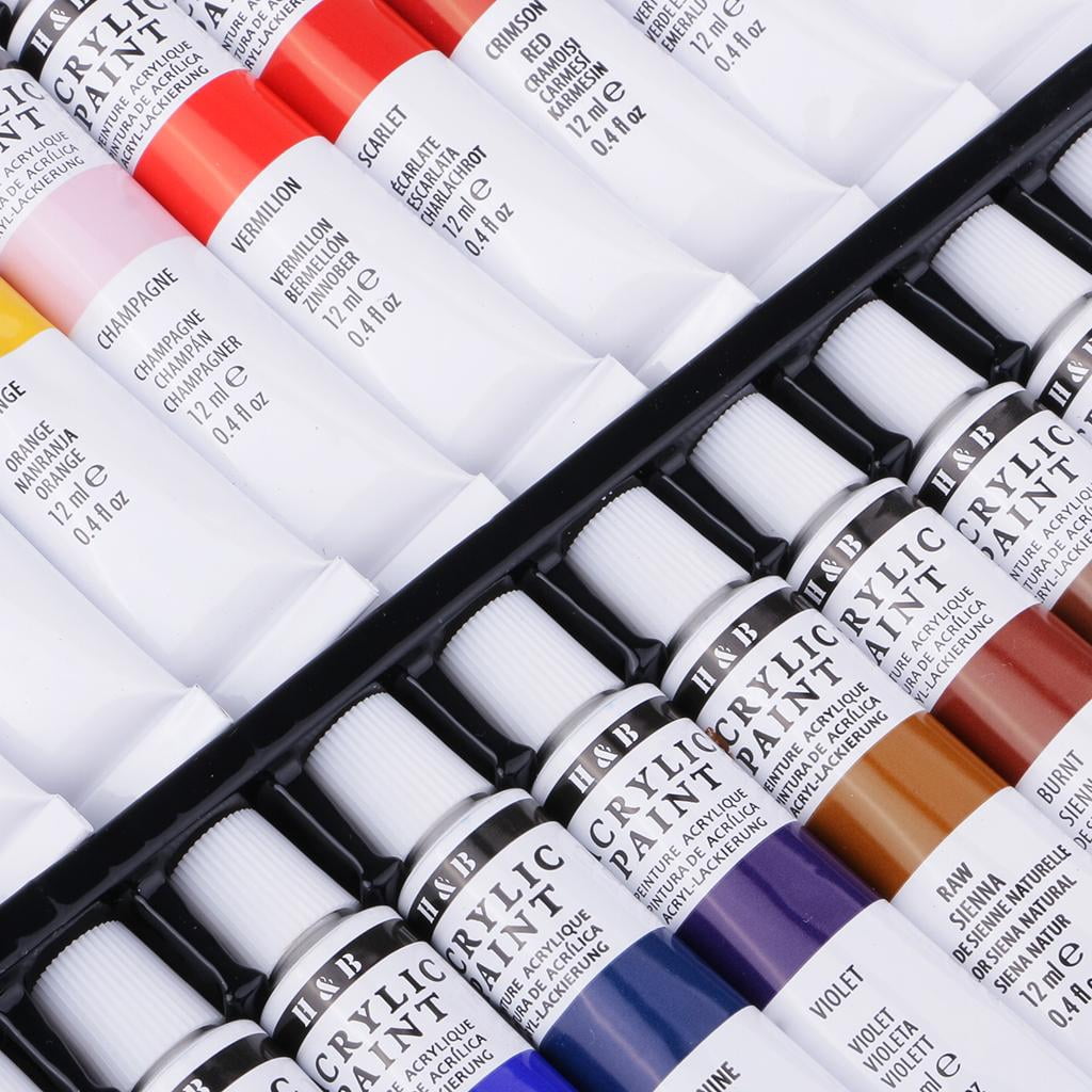 Milageto 24x Acrylic Paint Painting Pigments Ceramic w/ 24 Colors Paint Palette Box