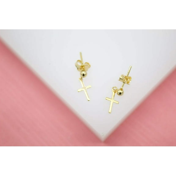 Gold Filled Cross Stud Dangle Earrings (L24)