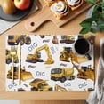 thumbnail image 2 of Construction Truck Placemats Set of 4, Cartoon Grips and Bulldozers Stirrup Car Placemats for Dining Table, Place Mats for Kitchen Tabletop, Waterproof Wipeable Dining Table Mats Set, 2 of 9