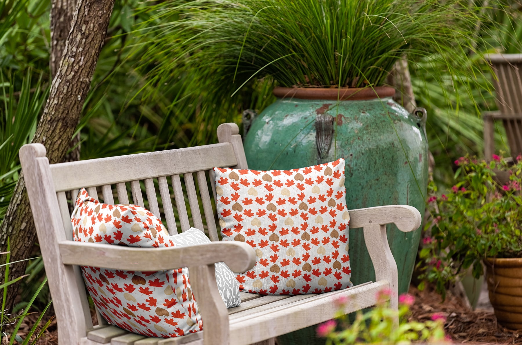 20" x 20" Simply Daisy Lots of Leaves Polyester Indoor/Outdoor Pillow, Harvest Orange Qty 1