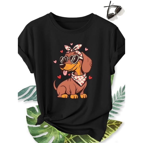 Cute Dachshund Tee Heart Glasses Bandana Dog Graphic Shirt