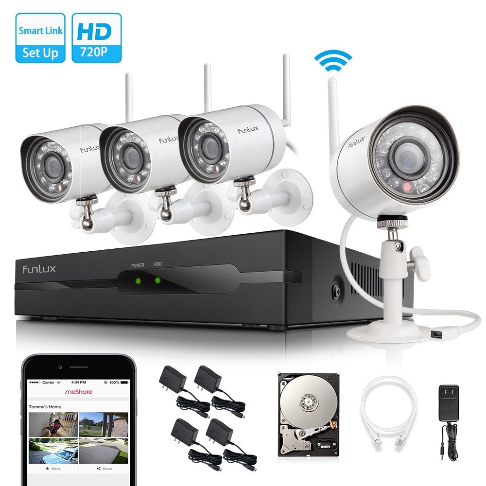 Funlux 2MinuteSetup Smart Wireless Security Camera System, 500GB Hard