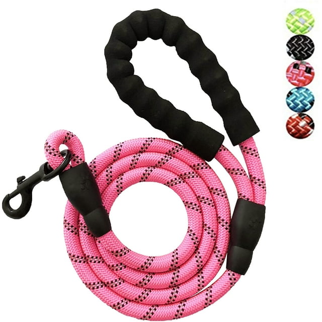 Strong Nylon Dog Leash Rope with Comfortable Padded Handle Training Lead for Medium and Large Breeds Dogs - Heavy Duty 5ft Long (Rose Red)