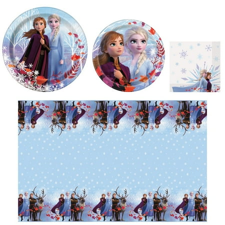 Frozen 2 Birthday Party Tableware Supplies for 24 Guests, Includes Plates, Napkins, and Tablecloths