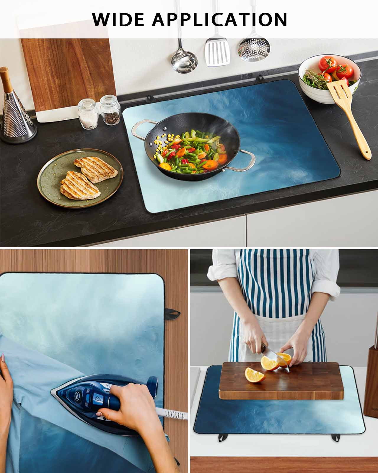 Large Induction Cooktop Protector Mat Blue Ombre Stove Top Covers for Electric Stove, Coastal Beach Modern Abstract Art Decorative Stove Burner Cover Mats, Glass Top Stove Cover