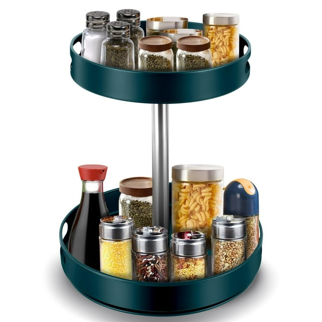 Organizador de Especias de 2 Niveles, Bandeja con Rotación de 360 grados, Giratoria de Altura Ajustable, Estante de Almacenamiento para Condimentos de Cocina