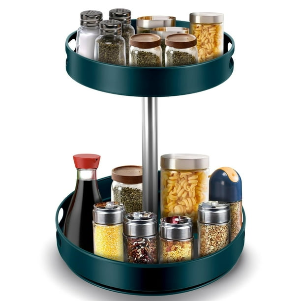 Organizador de Especias de 2 Niveles, Bandeja con Rotación de 360 grados, Giratoria de Altura Ajustable, Estante de Almacenamiento para Condimentos de Cocina