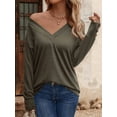 thumbnail image 6 of Long Sleeve Shirt for Women Fall Outfits Dressy Casual Fashion Clothing V Neck Tunic Tops with Button Green S, 6 of 8