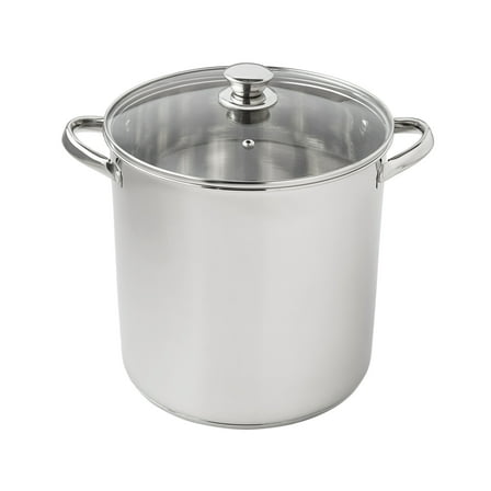 Mainstays Stainless Steel 12-Quart Stock Pot with Glass Lid, Induction Compatible, Stainless Steel, Dishwasher Safe
