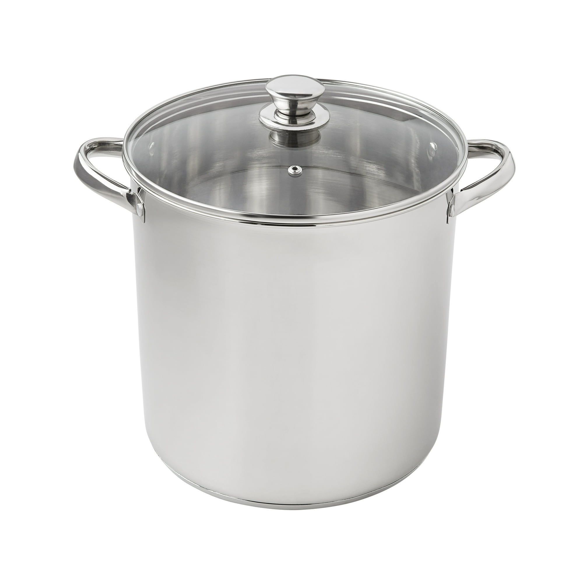 Mainstays 12 qt Stainless Steel Stock Pot with Glass Lid  Induction Compatible  Dishwasher Safe