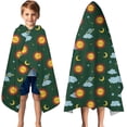 thumbnail image 3 of Green Sun Moon Cloud Planet Pattern Hooded Bath Towel，50"x30" for Ages 3 To 12 Kids, Quick Dry Lightweight Soft Microfiber Hood Beach Towel Cover Up for Kids, 3 of 7