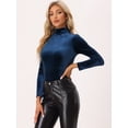 thumbnail image 3 of Blusa básica de cuello alto de terciopelo elástico con cuello simulado para mujer Azul Oscuro XS, 3 of 6